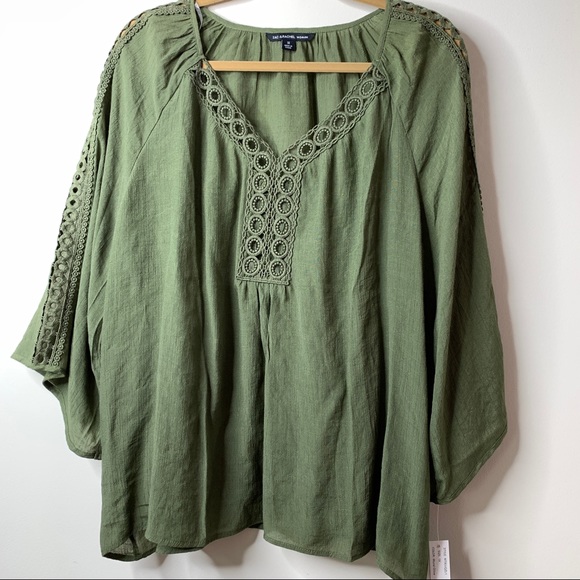 NWT Zac & Rachel Olive Boho Blouse Sz 1X - Picture 2 of 7